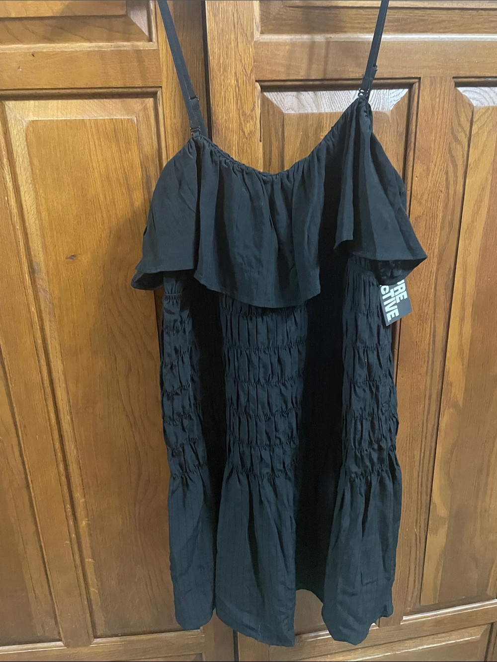Black Ruffle Smocked Sundress, Sz. L Future Collective NWT adjustable straps